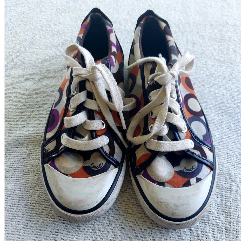Coach Sneakers Womens 6 Multi Color Signature C Logo Low Top Canvas Lace‎ Up